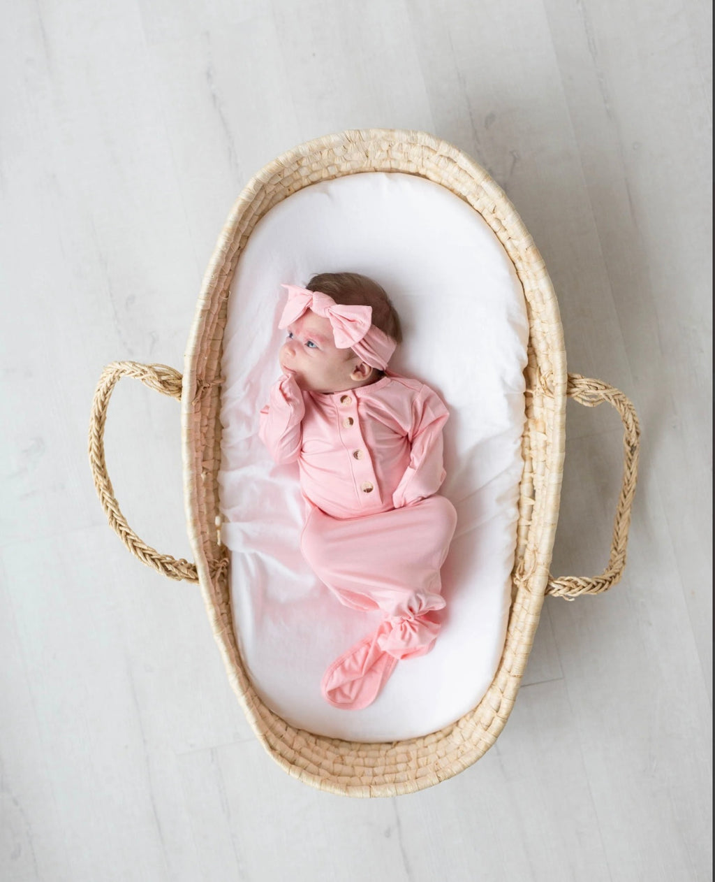 Knotted Baby Gown and Hat Set with Headband - Pink (Newborn-3 months)