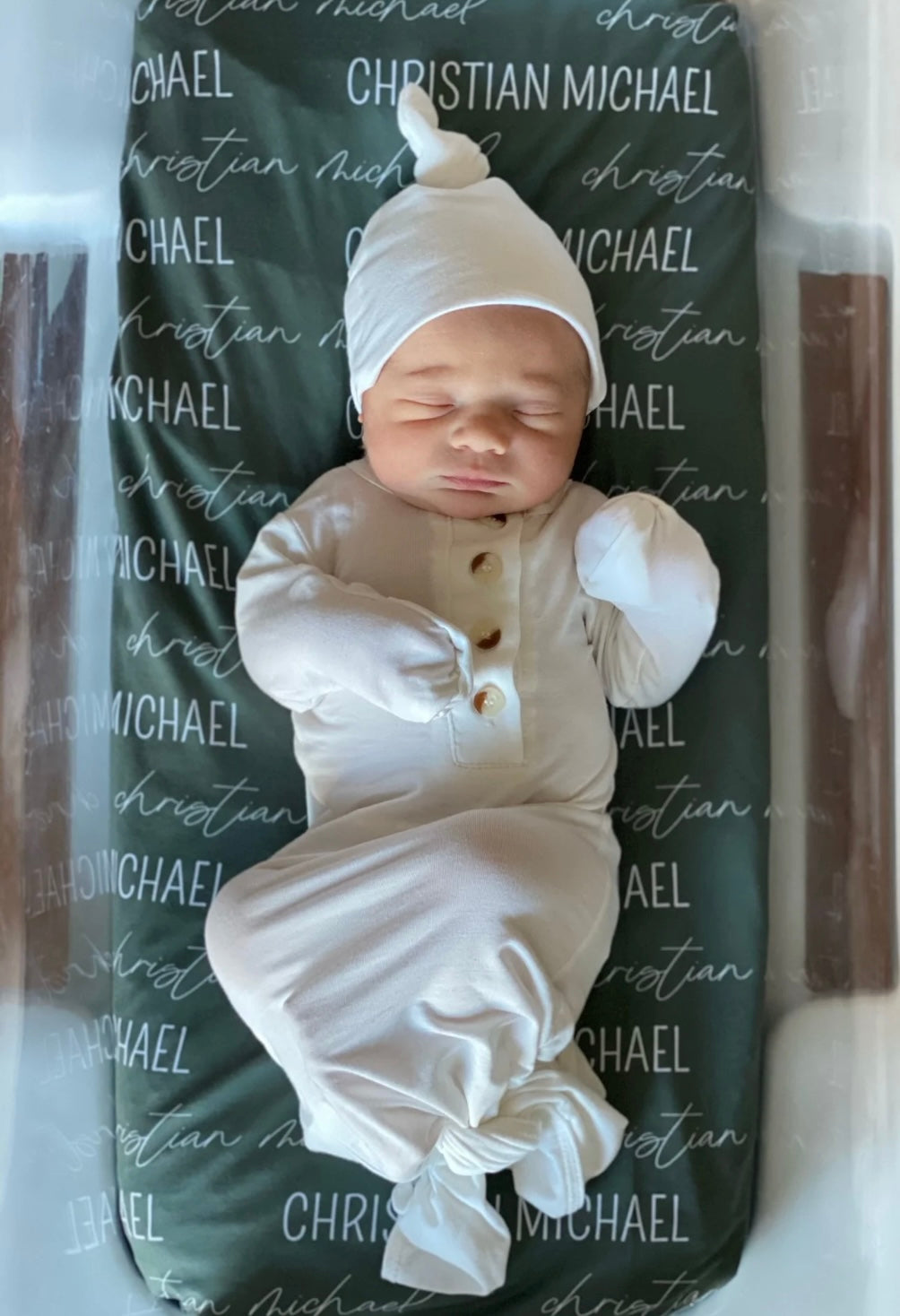 Knotted Baby Gown & Hat Set - White (Newborn-3 months)