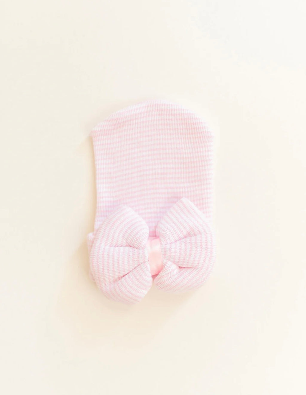 Newborn Baby Girl Hat with Bow- Pink Stripes