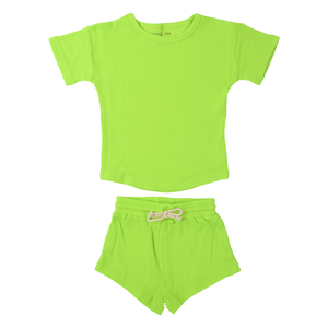 Summer Waffle Toddler Top & Bottom Set: 3T / Lime Green