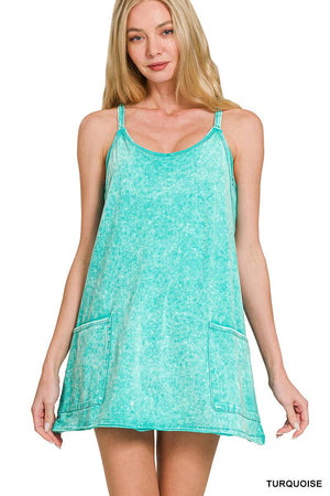 .Mini Dress With Built In Romper Liner: LT TEAL-181803 / S