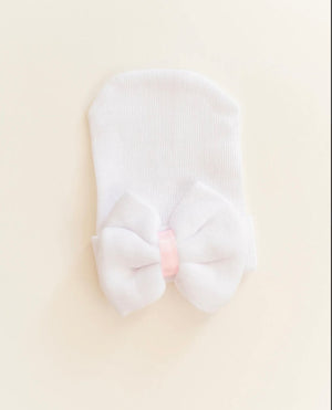 Newborn Baby Girl Hat with Bow - White