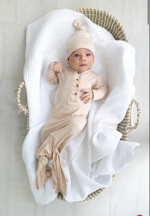 Knotted Baby Gown Set - Sand (Newborn-3 months)