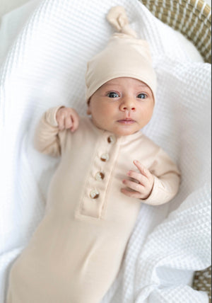 Knotted Baby Gown Set - Sand (Newborn-3 months)