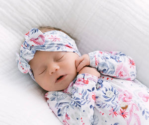 Knotted Baby Gown and Hat Set with Headband - Bloom (Newborn-3 months)