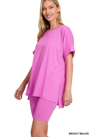 ''. Microfiber Top & Biker Shorts 2 Pc Set: HOT PINK-179723 / L