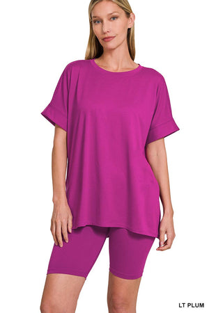 ''. Microfiber Top & Biker Shorts 2 Pc Set: HOT PINK-179723 / L