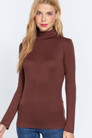 SI-11161 LONG SLEEVE TURTLE NECK FITTED RAYON JERSEY TOP: BLK-black-50455 / S