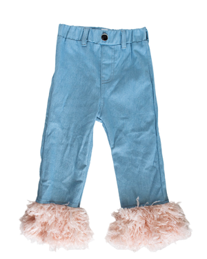 Helena Feather Hem Straight Leg Jeans - Light Denim