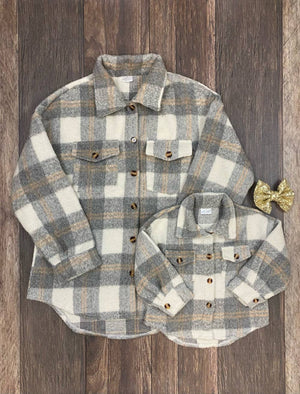Mommy & Me Grey Plaid Flannel Shacket - Womans
