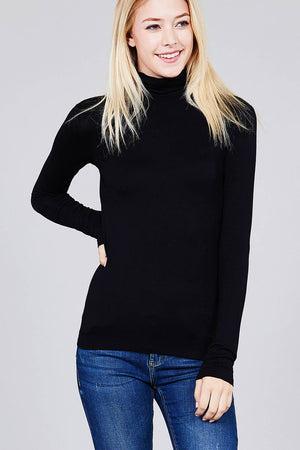 SI-11161 LONG SLEEVE TURTLE NECK FITTED RAYON JERSEY TOP: BLK-black-50455 / L