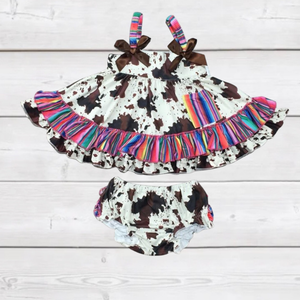 Serape and Cowhide Ruffle Bummies Outfit