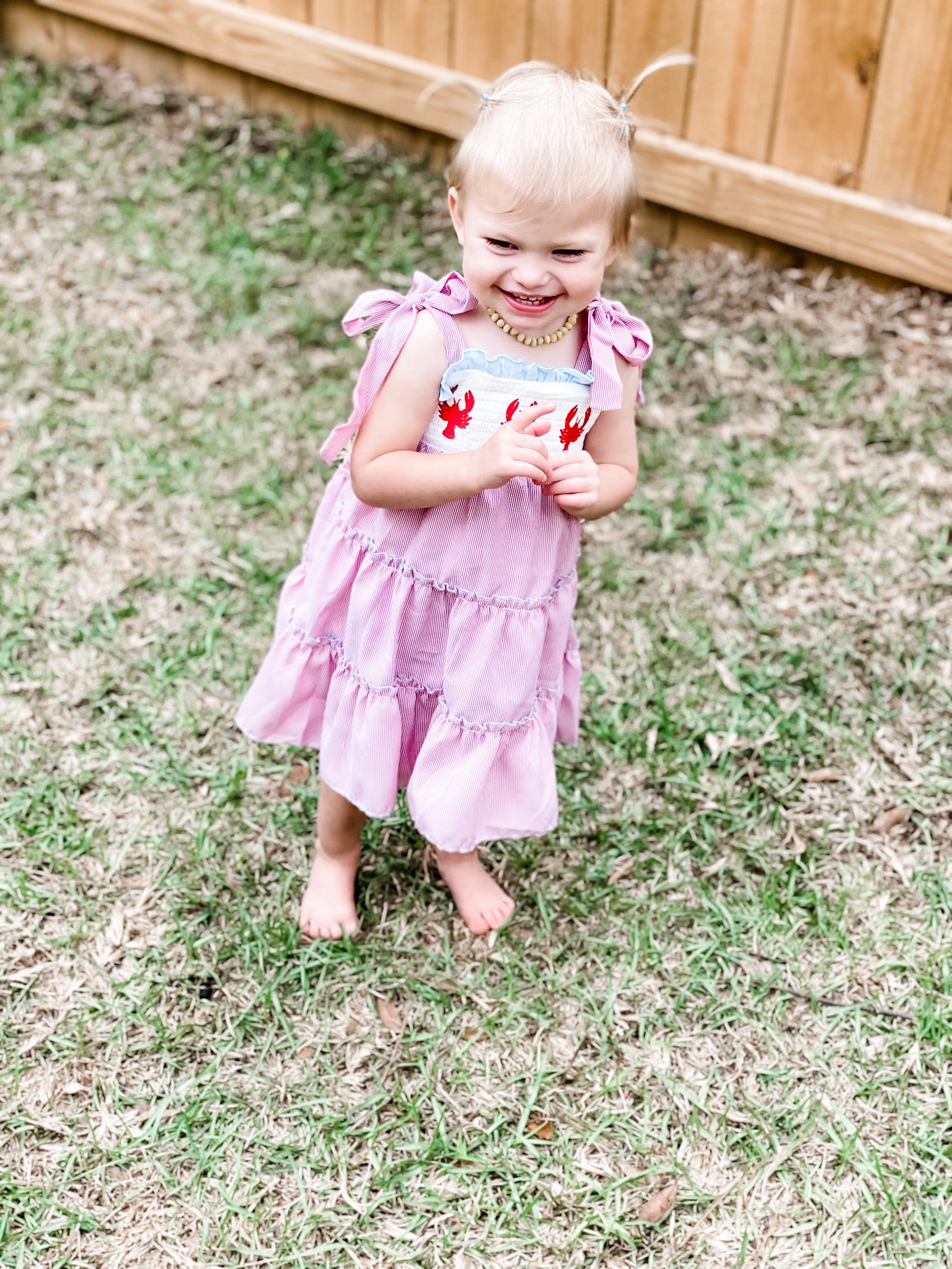 Red Smocked Lobster Tiered Dress