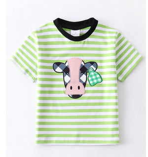 NEW ARRIVALS! Green Cow Applique Shirt