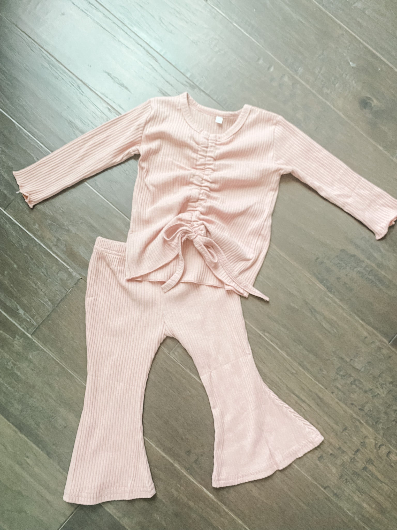 Pink Ribbed Bell Pants Set
