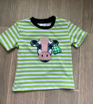 NEW ARRIVALS! Green Cow Applique Shirt