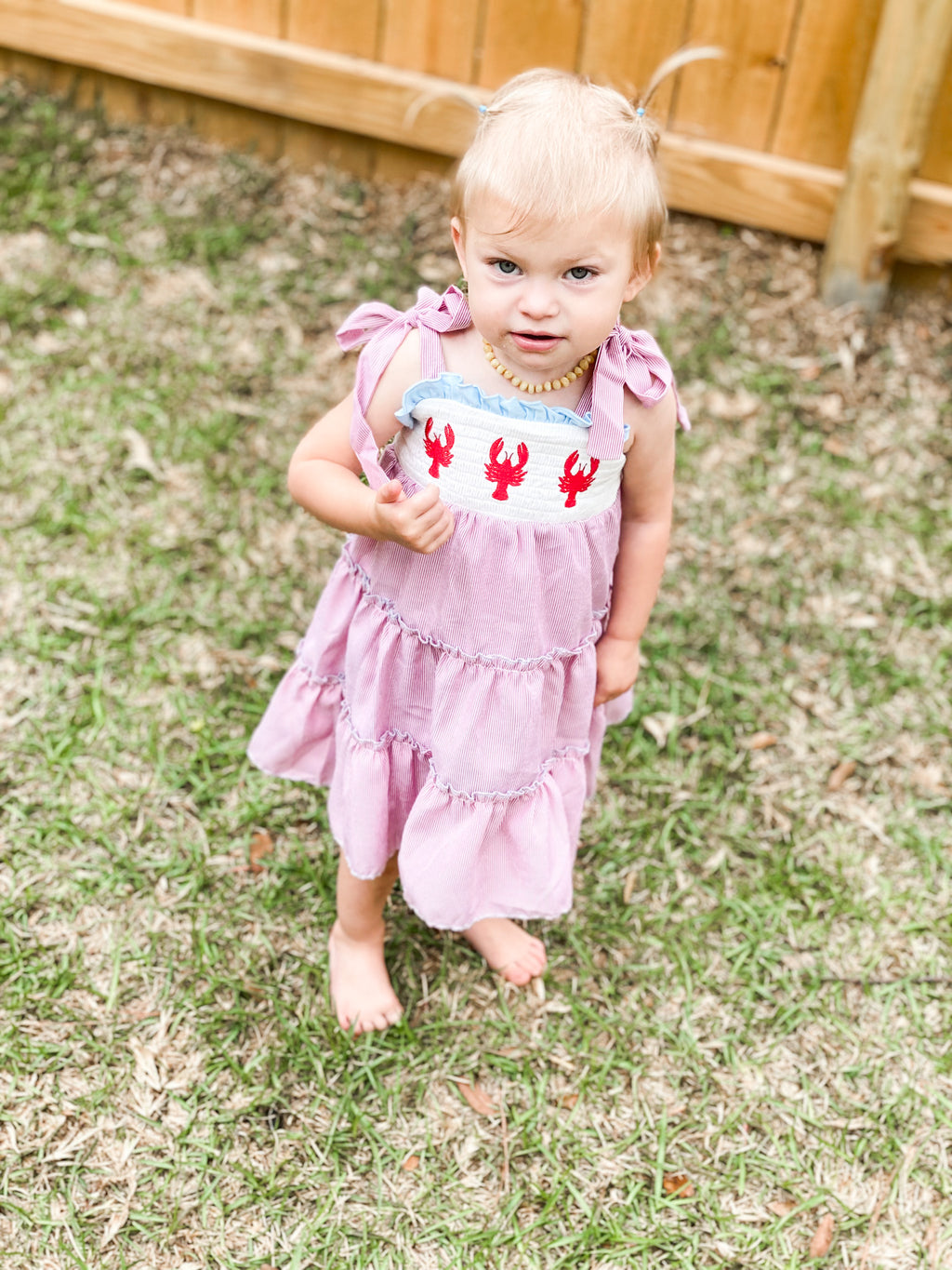 Red Smocked Lobster Tiered Dress